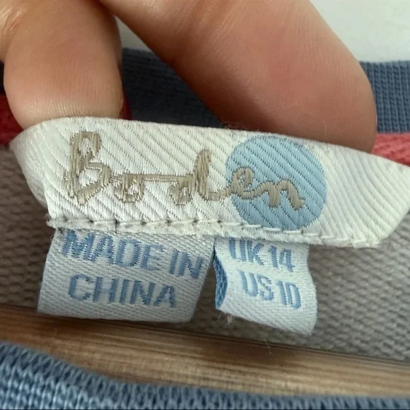 🏦 Boden Blue and White Floral 3/4 Sleeve Sweatshirt Weight Top - Picture 2 of 7